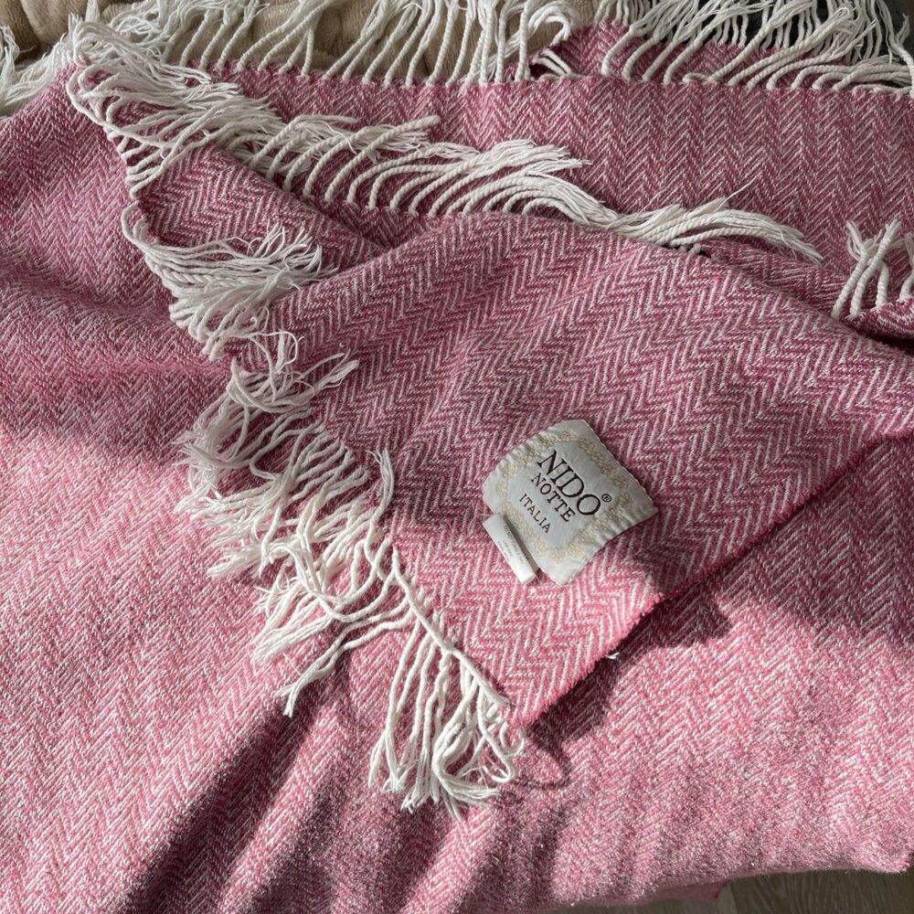 Nido Notte Italia Made in Italy Pinkish Chevron Tassel Throw Blanket 51x50